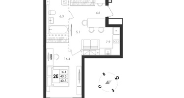 1-к. квартира, 38 м²