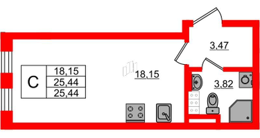 Студия, 25&nbsp;м²
