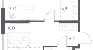 Студия, 43&nbsp;м²