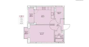 1-к. квартира, 45&nbsp;м²