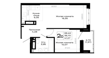 1-к. квартира, 41&nbsp;м²