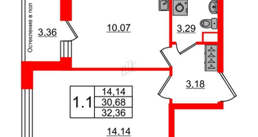 1-к. квартира, 30&nbsp;м²