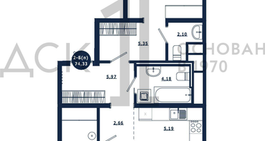 2-к. квартира, 74&nbsp;м²