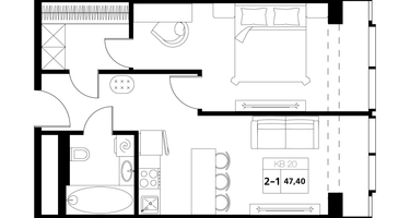 2-к. квартира, 47 м²