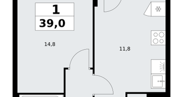 1-к. квартира, 39 м²