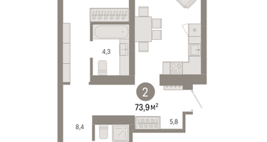 2-к. квартира, 73&nbsp;м²