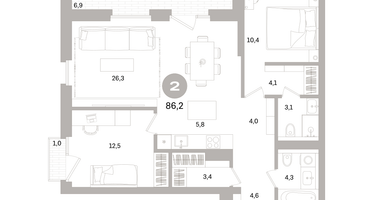 2-к. квартира, 86 м²