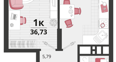 1-к. квартира, 36 м²