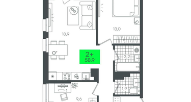 2-к. квартира, 58 м²