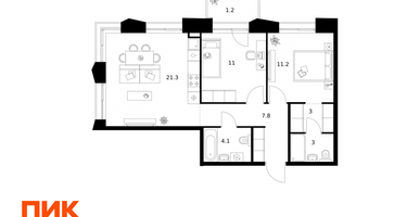 2-к. квартира, 62&nbsp;м²