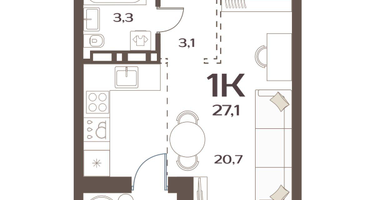 1-к. квартира, 27 м²