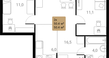 2-к. квартира, 50&nbsp;м²