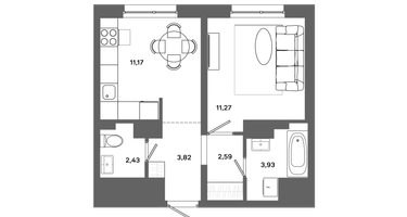 1-к. квартира, 35&nbsp;м²