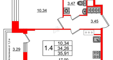 1-к. квартира, 33&nbsp;м²