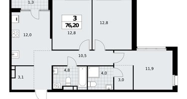 3-к. квартира, 76 м²
