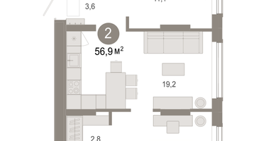 2-к. квартира, 56&nbsp;м²