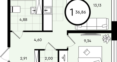 1-к. квартира, 36&nbsp;м²