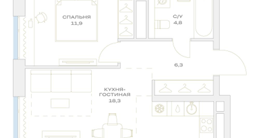 2-к. квартира, 41 м²