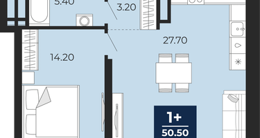 1-к. квартира, 50&nbsp;м²