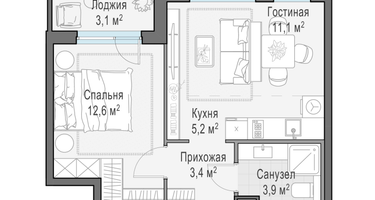 2-к. квартира, 37&nbsp;м²