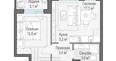2-к. квартира, 37&nbsp;м²