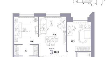 3-к. квартира, 57&nbsp;м²