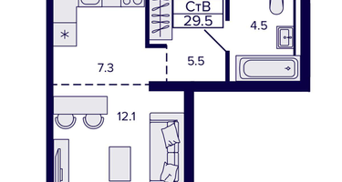 Студия, 29&nbsp;м²