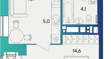 2-к. квартира, 41 м²