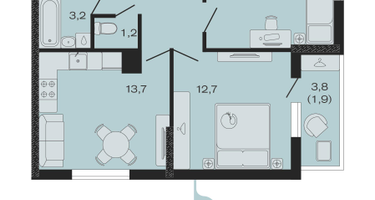 2-к. квартира, 56&nbsp;м²