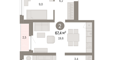 2-к. квартира, 67 м²