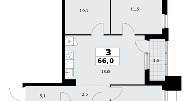 3-к. квартира, 66 м²