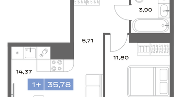 1-к. квартира, 35&nbsp;м²