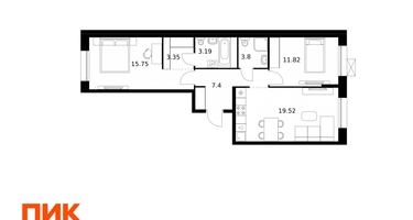 2-к. квартира, 64 м²