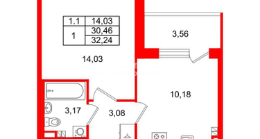 1-к. квартира, 30 м²