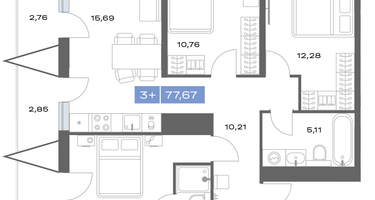 3-к. квартира, 77 м²