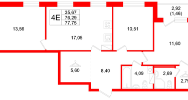 3-к. квартира, 77 м²