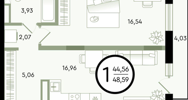 1-к. квартира, 48&nbsp;м²