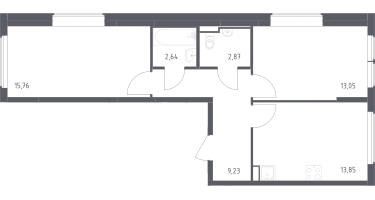 2-к. квартира, 57&nbsp;м²