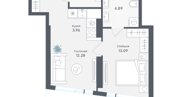 1-к. квартира, 44 м²