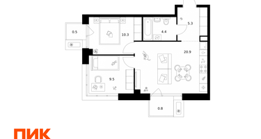 2-к. квартира, 51&nbsp;м²