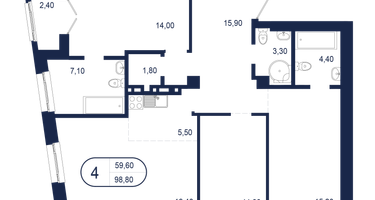 4-к. квартира, 98&nbsp;м²