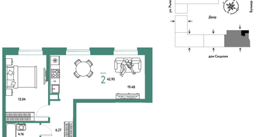 2-к. квартира, 42 м²
