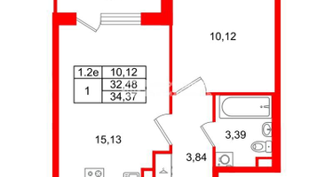 1-к. квартира, 32 м²