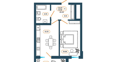 1-к. квартира, 40&nbsp;м²