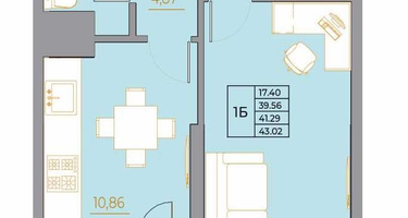 1-к. квартира, 43&nbsp;м²