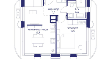 1-к. квартира, 43 м²