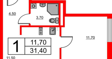 1-к. квартира, 31&nbsp;м²