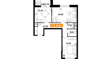 2-к. квартира, 58 м²