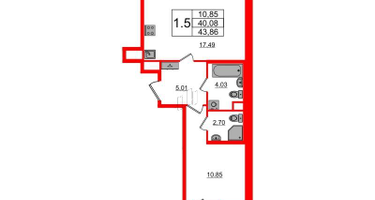 1-к. квартира, 40&nbsp;м²