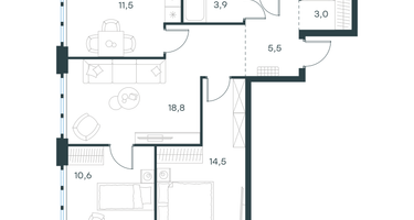 3-к. квартира, 69 м²